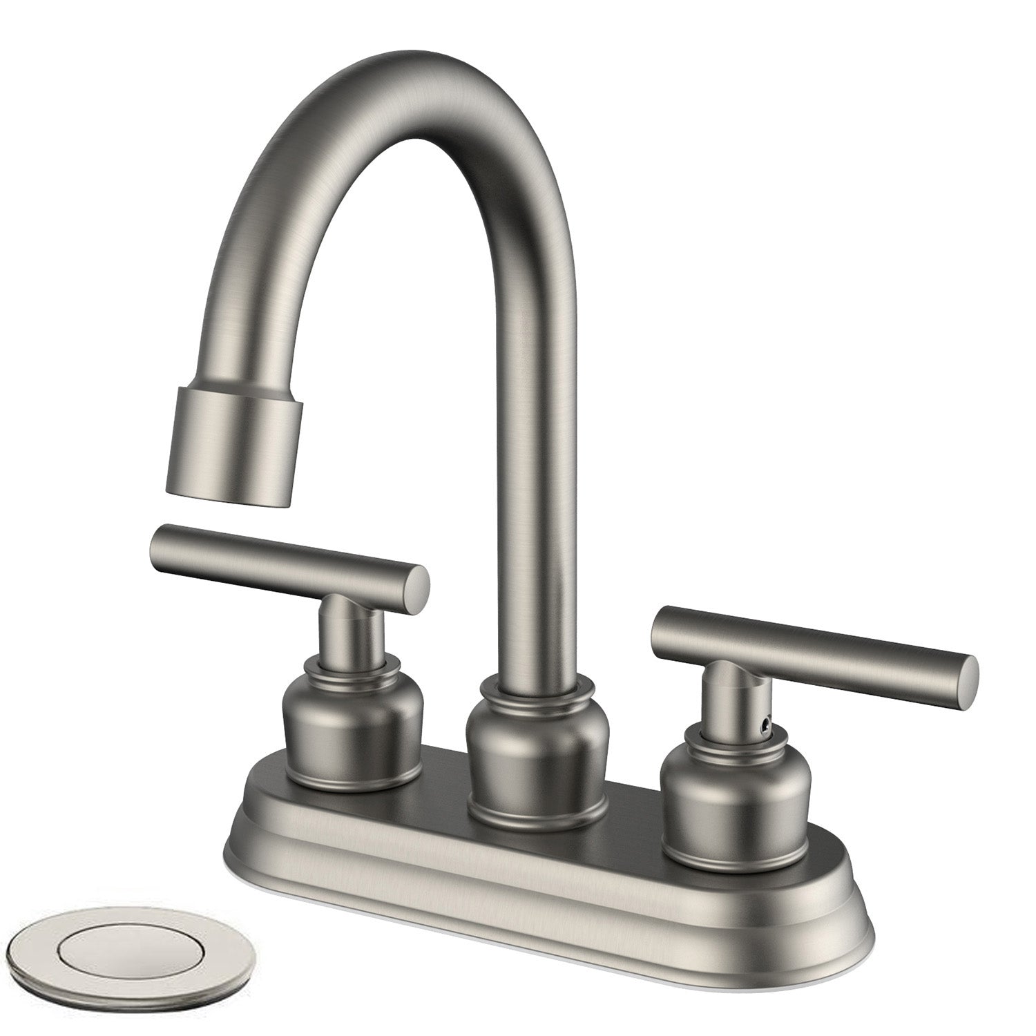 Assen Bathroom Faucet W/ 4" Double Lever Basin Mixer & Metal Drain in Brush Nickel