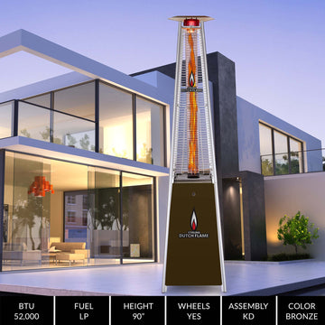 LEIDEN Pro KD Patio Outdoor Pyramid Heater Bronze 56000 BTU Propane W/ Wheels Commercial & Residential Use