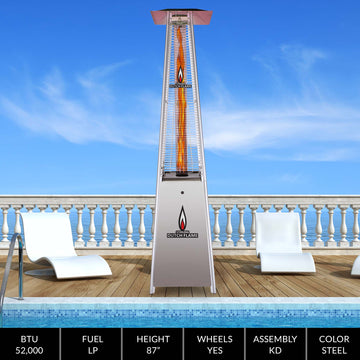 VENLO Lite KD Patio Outdoor Pyramid Heater Stainless Steel 52000 BTU Propane with Wheels Commercial & Residential Use