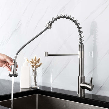 Best Spring Single Handle Pull-Down Ceramic Cartridge Sprayer Kitchen Faucet in Brush Nickle